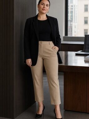 Esprit Tan Cropped Ankle Pants Size 14Plus Stretch Office Minimalist Quierluxury